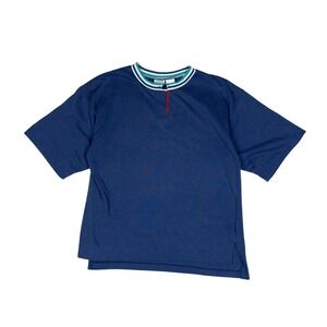 Vintage Cheryl‎ Tiegs Henley Shirt Women's Small Blue 80s Single Stitch Tee